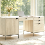 Modern Wood Home Office Desk with Drawers and Cabinet