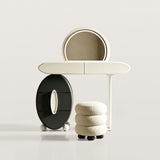 Asymmetrical Makeup Vanity with Circular Storage Drawer