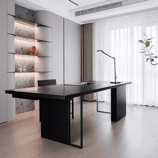 Modern Computer Desk with Off-Center Drawer and Side Panel
