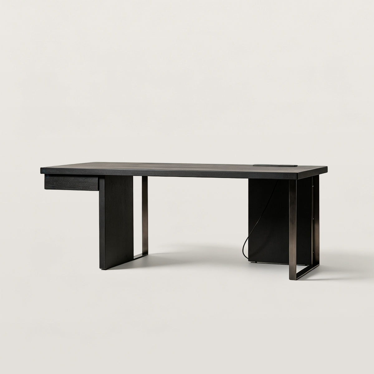 Modern Computer Desk with Off-Center Drawer and Side Panel