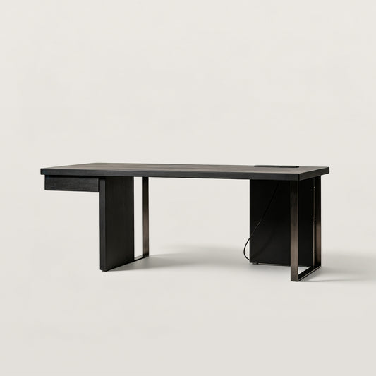 Modern Computer Desk with Off-Center Drawer and Side Panel