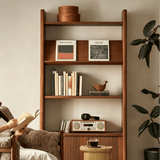 Mid-Century Wood Bookshelf with Fluted Storage Cabinet