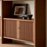 Mid-Century Wood Bookshelf with Fluted Storage Cabinet