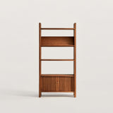 Mid-Century Wood Bookshelf with Fluted Storage Cabinet