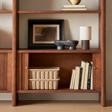 Mid-Century Wood Bookshelf with Fluted Storage Cabinet