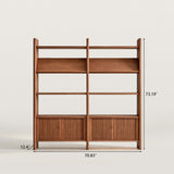 Mid-Century Wood Bookshelf with Fluted Storage Cabinet
