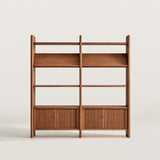 Mid-Century Wood Bookshelf with Fluted Storage Cabinet