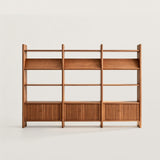 Mid-Century Wood Bookshelf with Fluted Storage Cabinet
