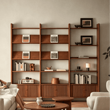 Mid-Century Wood Bookshelf with Fluted Storage Cabinet