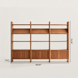 Mid-Century Wood Bookshelf with Fluted Storage Cabinet