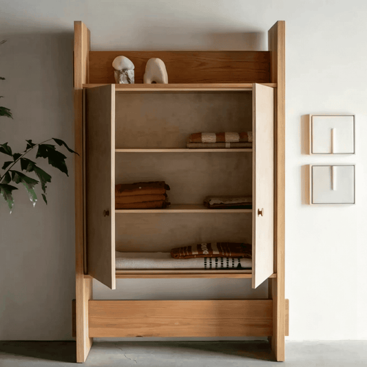 Modern Wardrobe with Textured Doors and Top Open Shelf