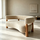 Modern Curved Upholstered Sofa with Wood Legs