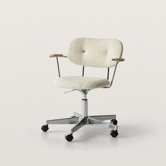 Modern Swivel Office Chair with Wooden Armrests