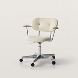 Modern Swivel Office Chair with Wooden Armrests