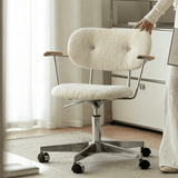 Modern Swivel Office Chair with Wooden Armrests