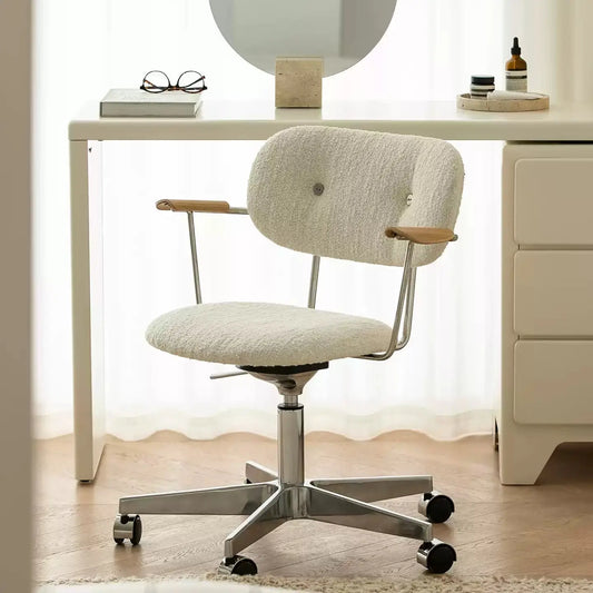 Modern Swivel Office Chair with Wooden Armrests