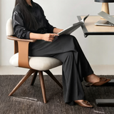 Mid-Century Office Chair with Leather and Fabric Mixed Cushion