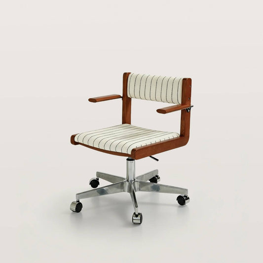 Mid-Century Modern Swivel Office Chair with Striped Fabric
