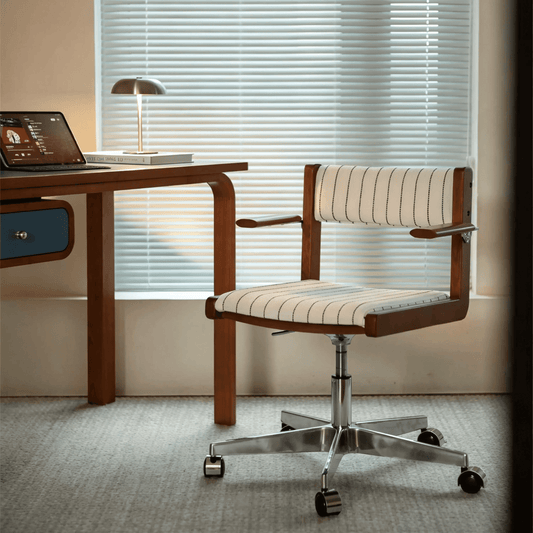 Mid-Century Modern Swivel Office Chair with Striped Fabric