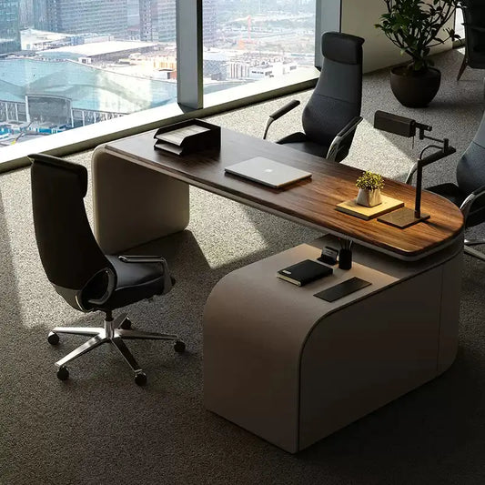 Modern Office Desk with Side Storage Cabinet