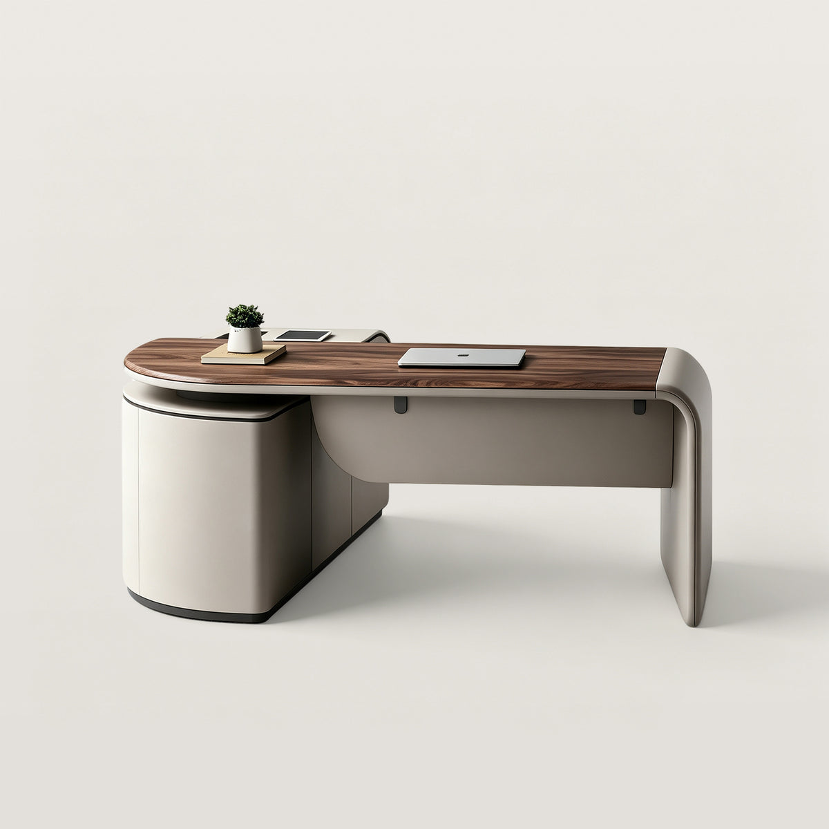 Modern Office Desk with Side Storage Cabinet