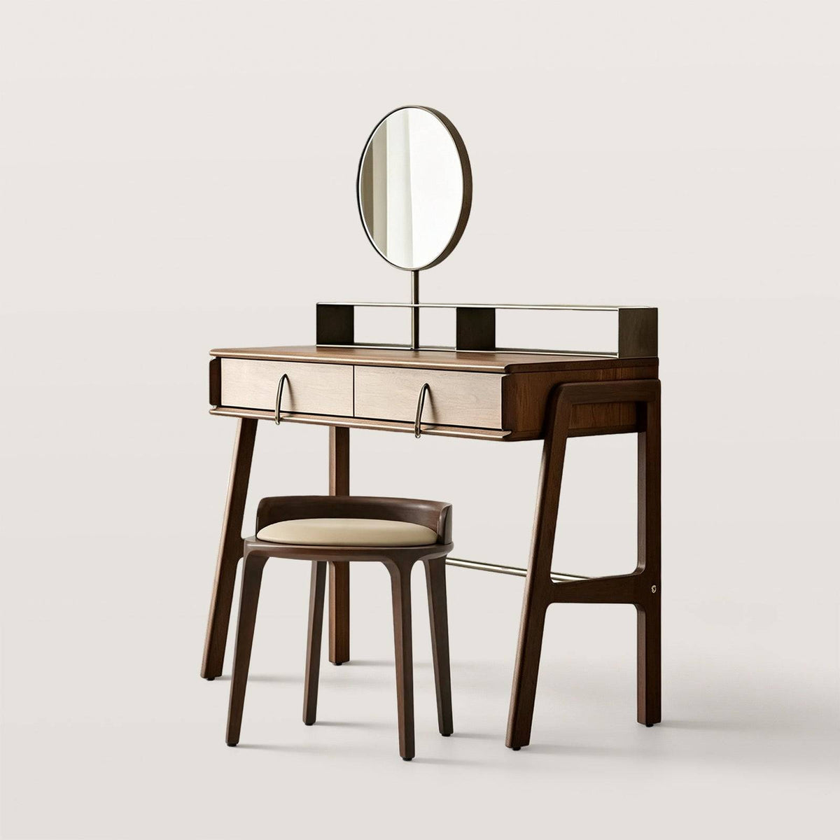 Mid-Century Modern Makeup Vanity with Leather Drawers