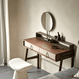 Mid-Century Modern Makeup Vanity with Leather Drawers