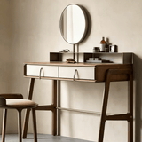 Mid-Century Modern Makeup Vanity with Leather Drawers