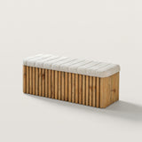 Slatted Wood Entryway Bench Shoe-changing Stool with Storage