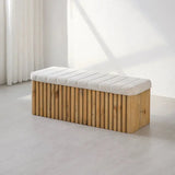 Slatted Wood Entryway Bench Shoe-changing Stool with Storage