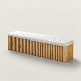 Slatted Wood Entryway Bench Shoe-changing Stool with Storage
