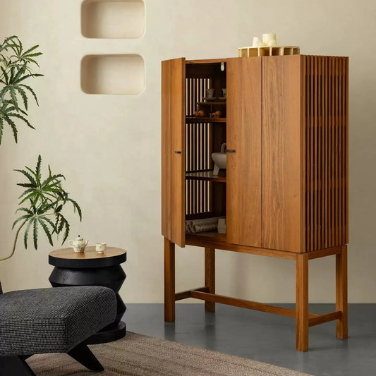 Modern Wood Sideboard with High Legs and Fluted Sides