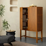 Modern Wood Sideboard with High Legs and Fluted Sides