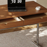 Modern Computer Desk with Drawers and Metal Legs