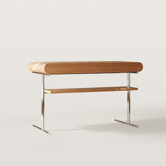 Modern Computer Desk with Drawers and Metal Legs