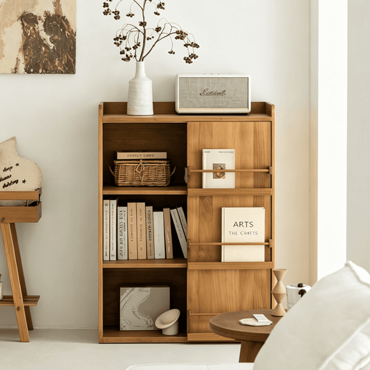 Mid-Century Wood Bookshelf with Magazine Rack