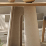 Round Dining Table with Stone Textured Pedestal