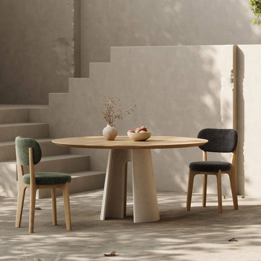Round Dining Table with Stone Textured Pedestal