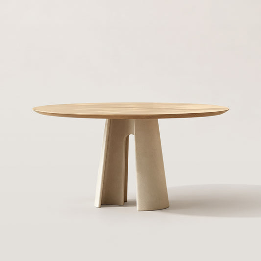 Round Dining Table with Stone Textured Pedestal