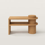 Sculptural Wood Display Table with Cylindrical Base