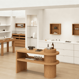 Sculptural Wood Display Table with Cylindrical Base