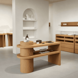 Sculptural Wood Display Table with Cylindrical Base