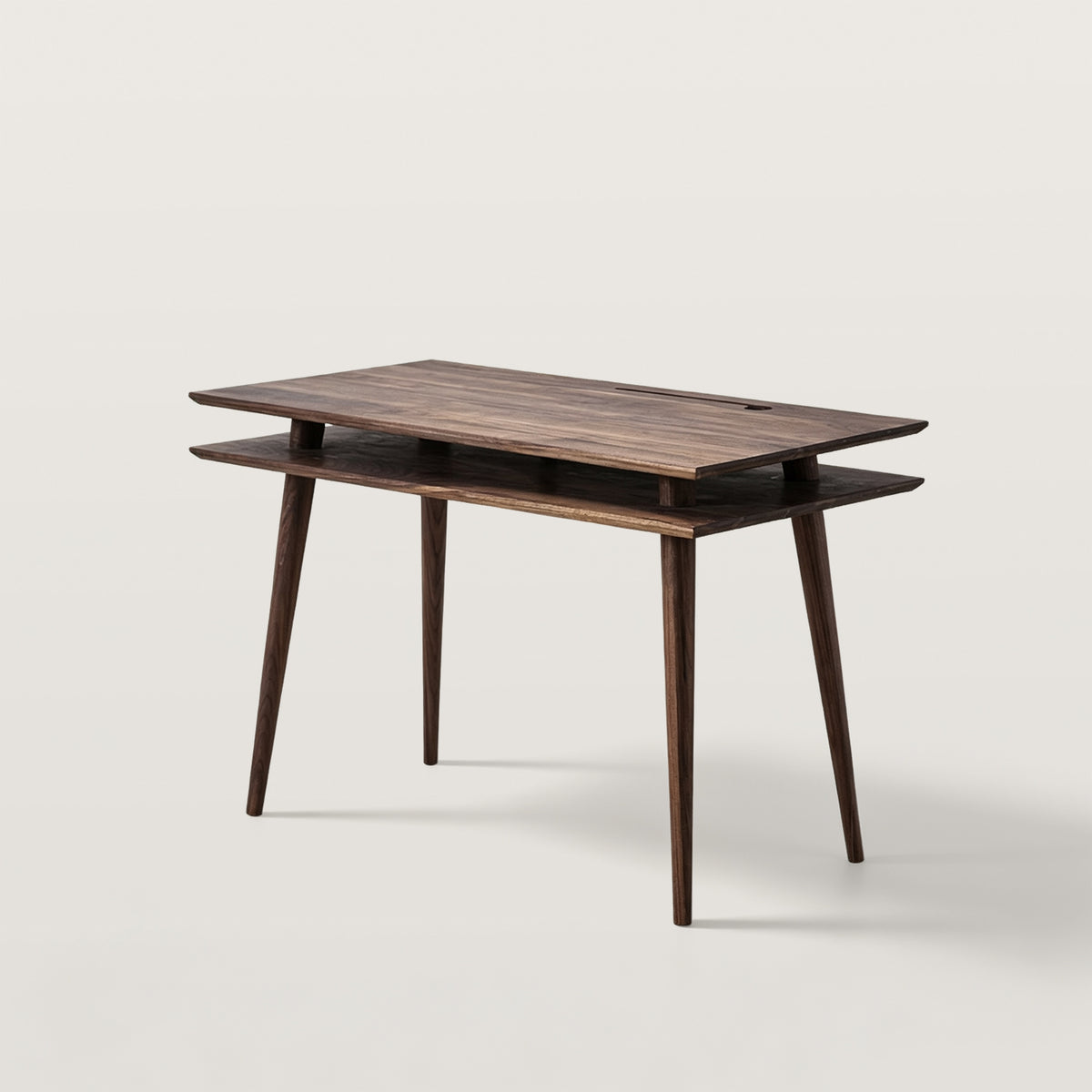 Modern Two-Tier Desk with Cable Management and Tapered Legs