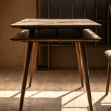 Modern Two-Tier Desk with Cable Management and Tapered Legs