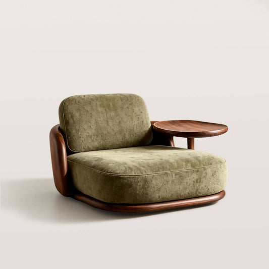 Mid-Century Wood Lounge Chair with Side Tray