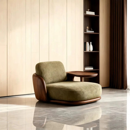 Mid-Century Wood Lounge Chair with Side Tray