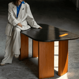 Mid-Century Two-Tone Dining Table with Sculptural Slab Legs