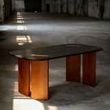 Mid-Century Two-Tone Dining Table with Sculptural Slab Legs