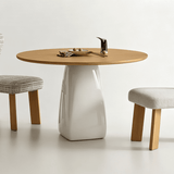 Modern Round Dining Table with Geometric Pedestal Base