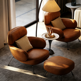 Mid-Century Accent Chair with Ottoman and Metal Legs